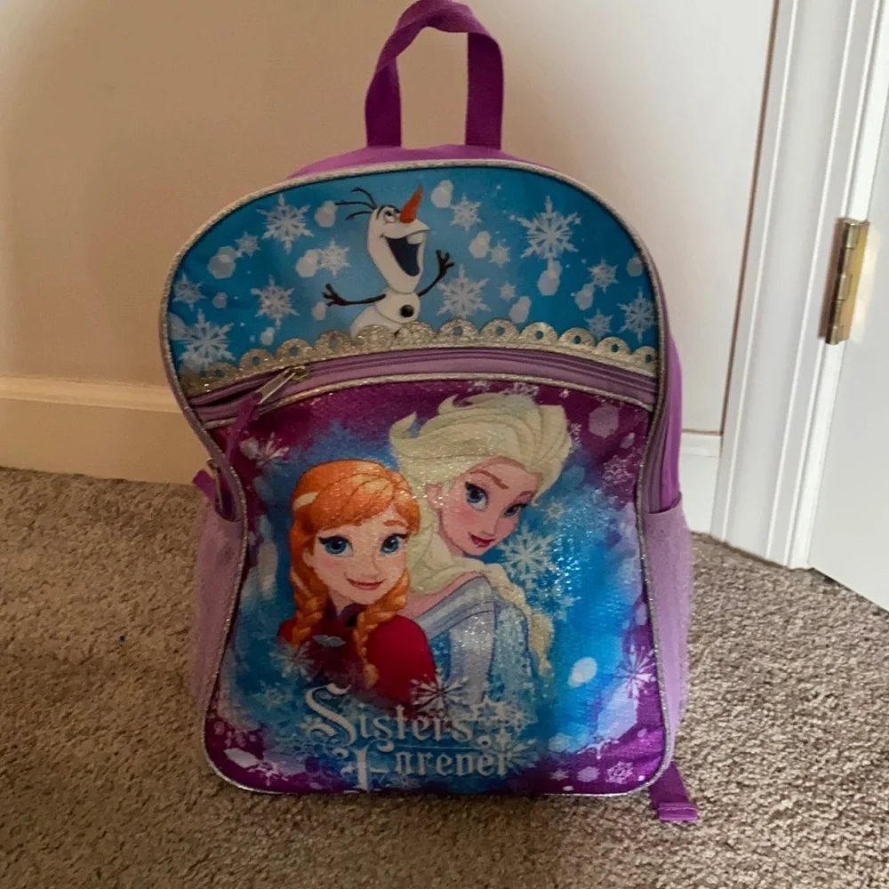 Disney Frozen Elsa and Anna Backpack, “Sisters Forever” Purple